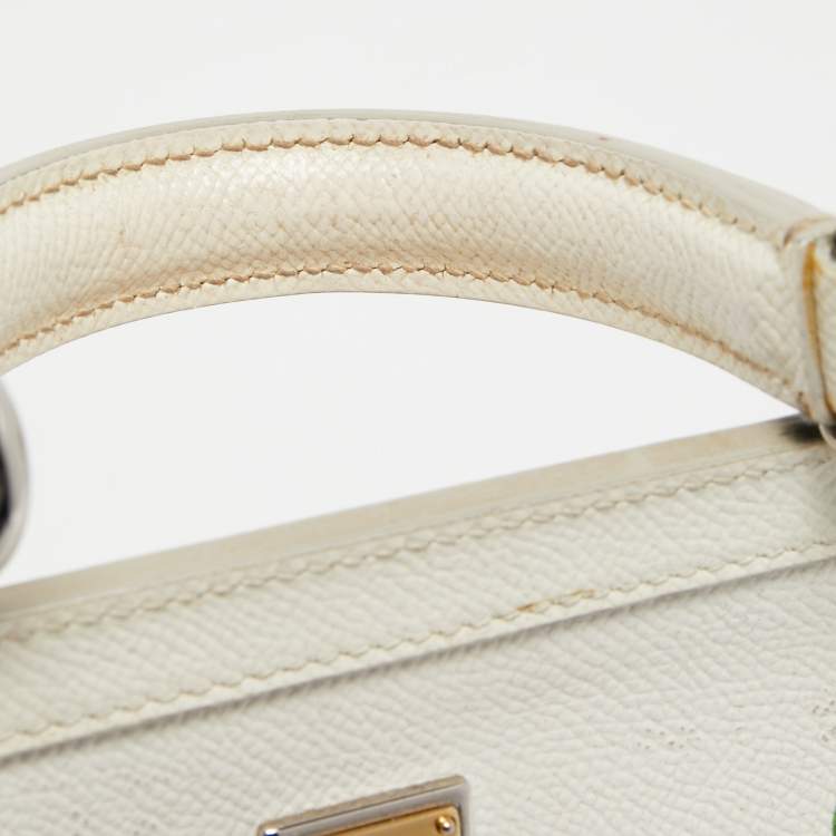 Pre Owned Dolce & Gabbana White Floral Print Leather Medium Miss Sicily Top Handle Bag