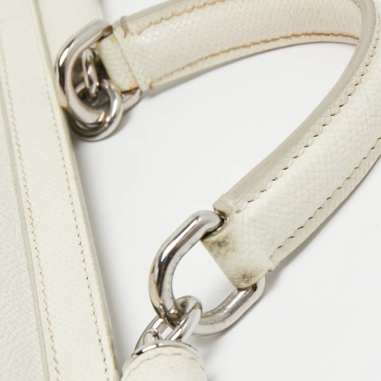 Pre Owned Dolce & Gabbana White Floral Print Leather Medium Miss Sicily Top Handle Bag
