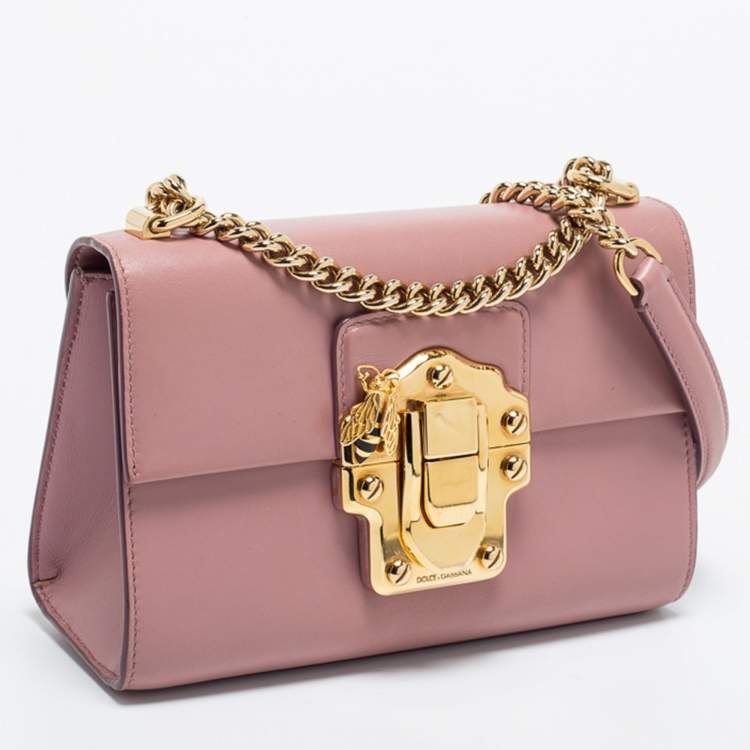 Pre Owned Dolce & Gabbana Dusty Pink Leather Small Lucia Shoulder Bag