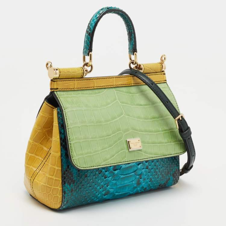 Pre Owned Dolce & Gabbana Multicolor Python and Crocodile Small Miss Sicily Top Handle Bag