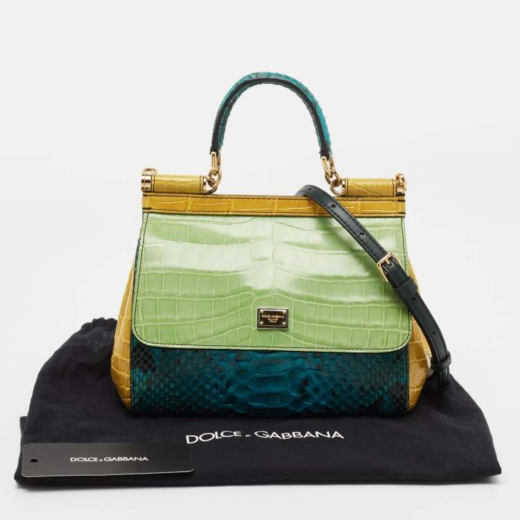 Pre Owned Dolce & Gabbana Multicolor Python and Crocodile Small Miss Sicily Top Handle Bag
