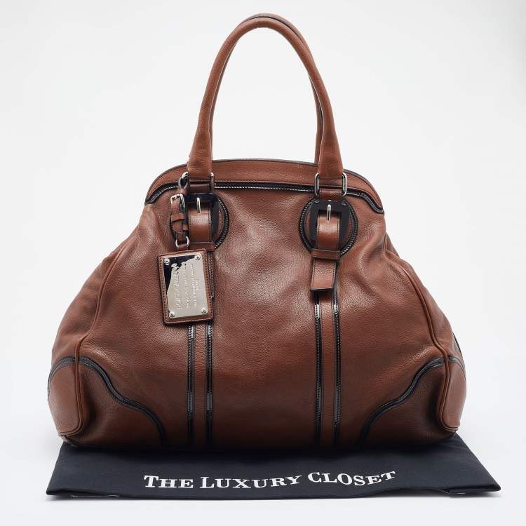 Pre Owned Dolce & Gabbana Brown/Black Leather Miss Romantique Satchel