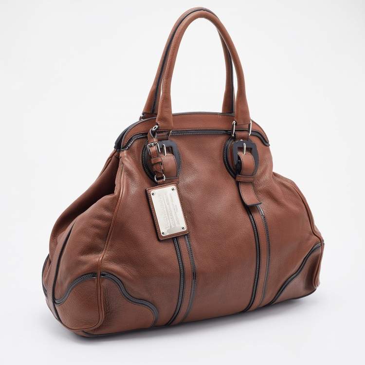 Pre Owned Dolce & Gabbana Brown/Black Leather Miss Romantique Satchel