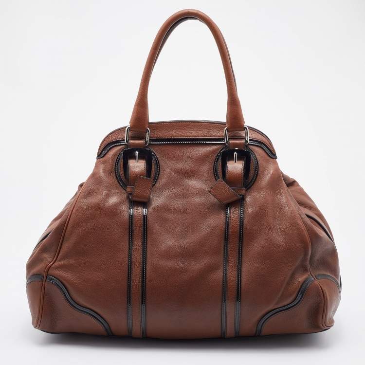 Pre Owned Dolce & Gabbana Brown/Black Leather Miss Romantique Satchel