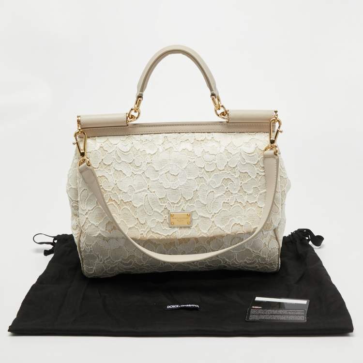 مملوكة مسبقًا Dolce & Gabbana White/Beige Lace Miss Sicily Top Handle Bag