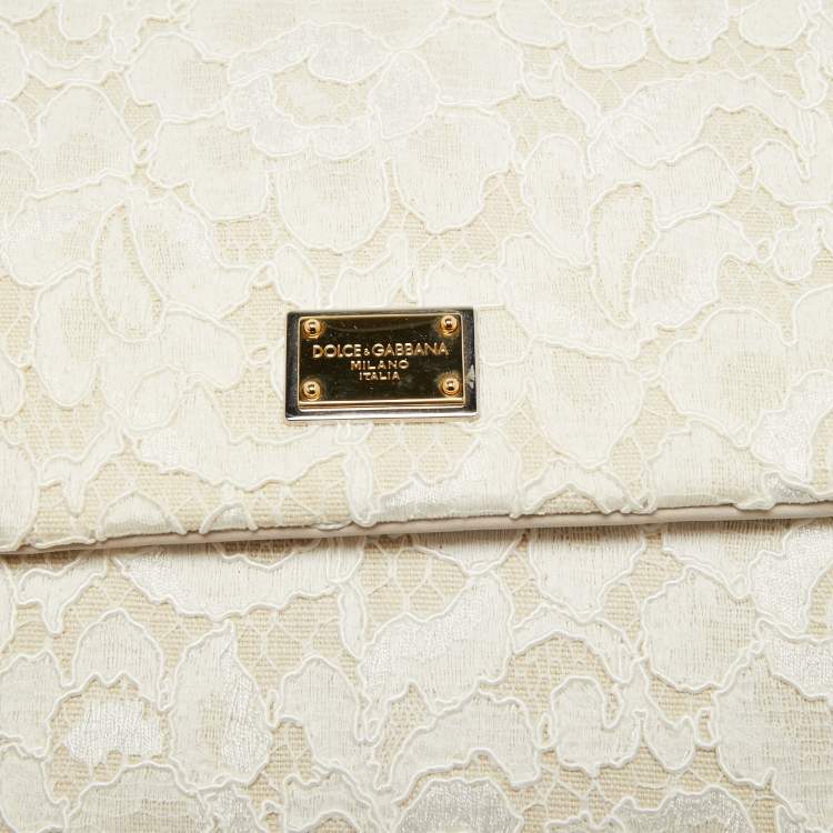 مملوكة مسبقًا Dolce & Gabbana White/Beige Lace Miss Sicily Top Handle Bag