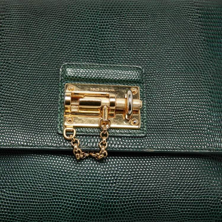 Pre Owned Dolce & Gabbana Green Iguana Embossed Leather Medium Miss Monica Top Handle Bag