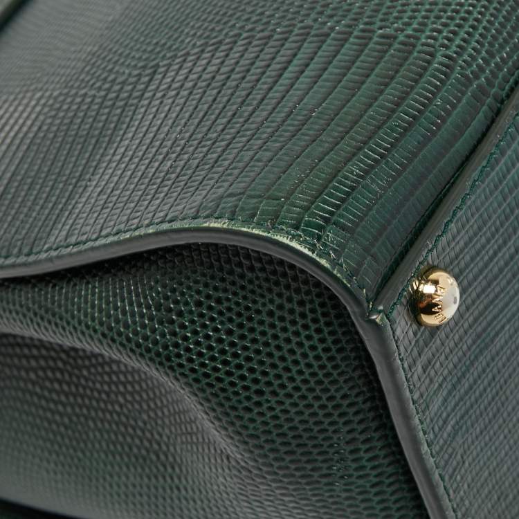Pre Owned Dolce & Gabbana Green Iguana Embossed Leather Medium Miss Monica Top Handle Bag
