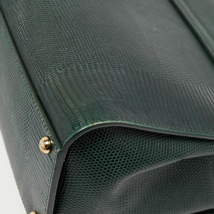 Pre Owned Dolce & Gabbana Green Iguana Embossed Leather Medium Miss Monica Top Handle Bag