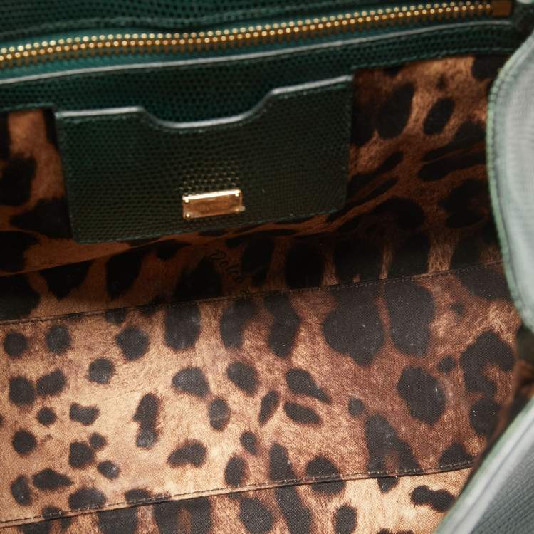 Pre Owned Dolce & Gabbana Green Iguana Embossed Leather Medium Miss Monica Top Handle Bag