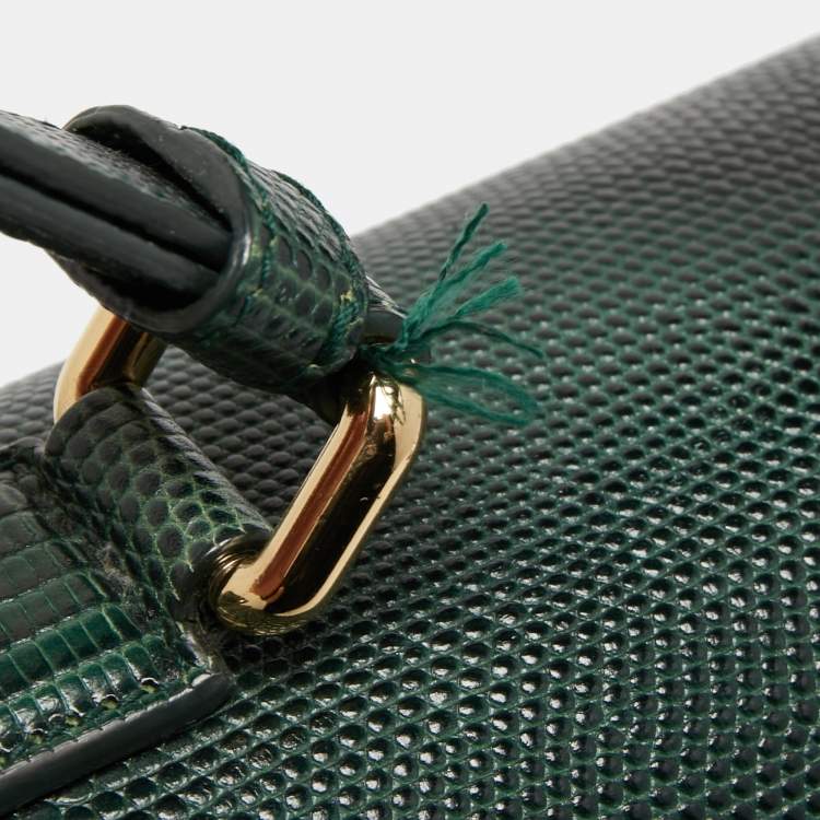 Pre Owned Dolce & Gabbana Green Iguana Embossed Leather Medium Miss Monica Top Handle Bag