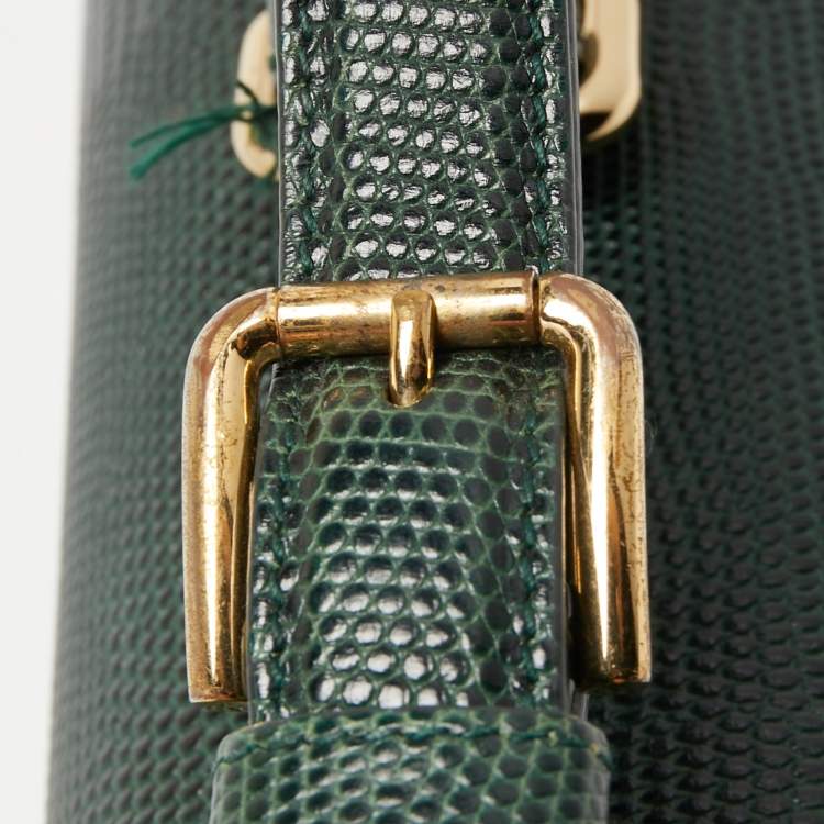 Pre Owned Dolce & Gabbana Green Iguana Embossed Leather Medium Miss Monica Top Handle Bag