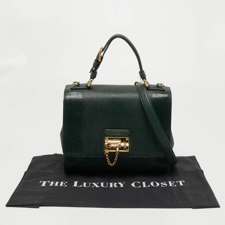 Pre Owned Dolce & Gabbana Green Iguana Embossed Leather Medium Miss Monica Top Handle Bag