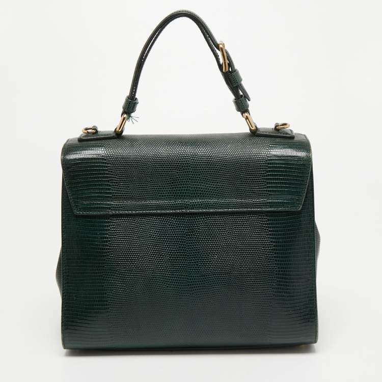 Pre Owned Dolce & Gabbana Green Iguana Embossed Leather Medium Miss Monica Top Handle Bag