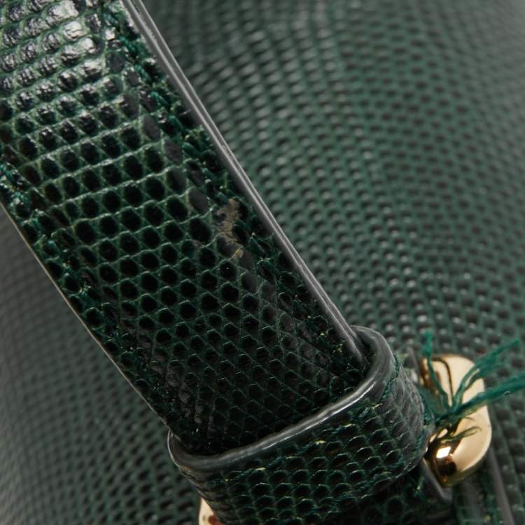 Pre Owned Dolce & Gabbana Green Iguana Embossed Leather Medium Miss Monica Top Handle Bag