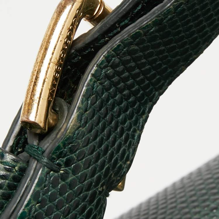 Pre Owned Dolce & Gabbana Green Iguana Embossed Leather Medium Miss Monica Top Handle Bag