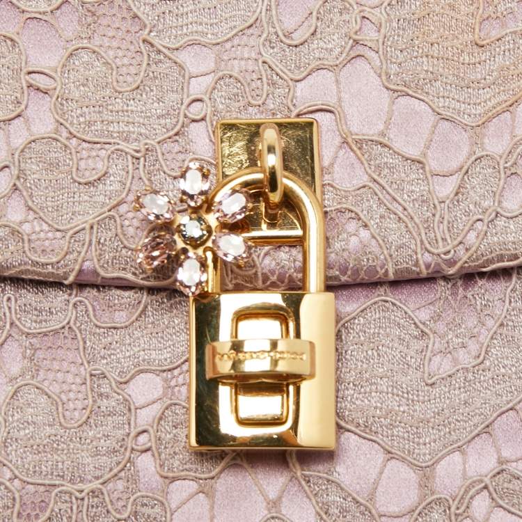 Pre Owned Dolce & Gabbana Pink Lace and Satin Padlock Chain Clutch