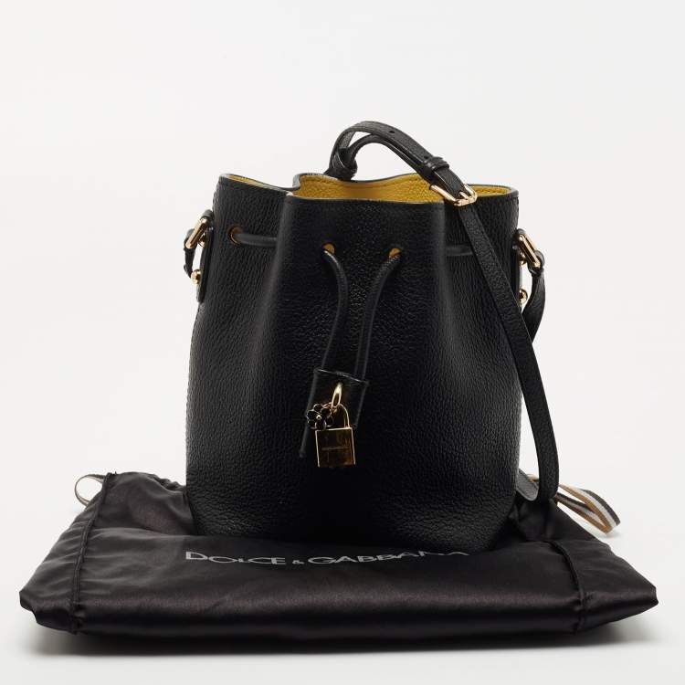 Pre Owned Dolce & Gabbana Black Leather Small Claudia Drawstring Bucket Bag