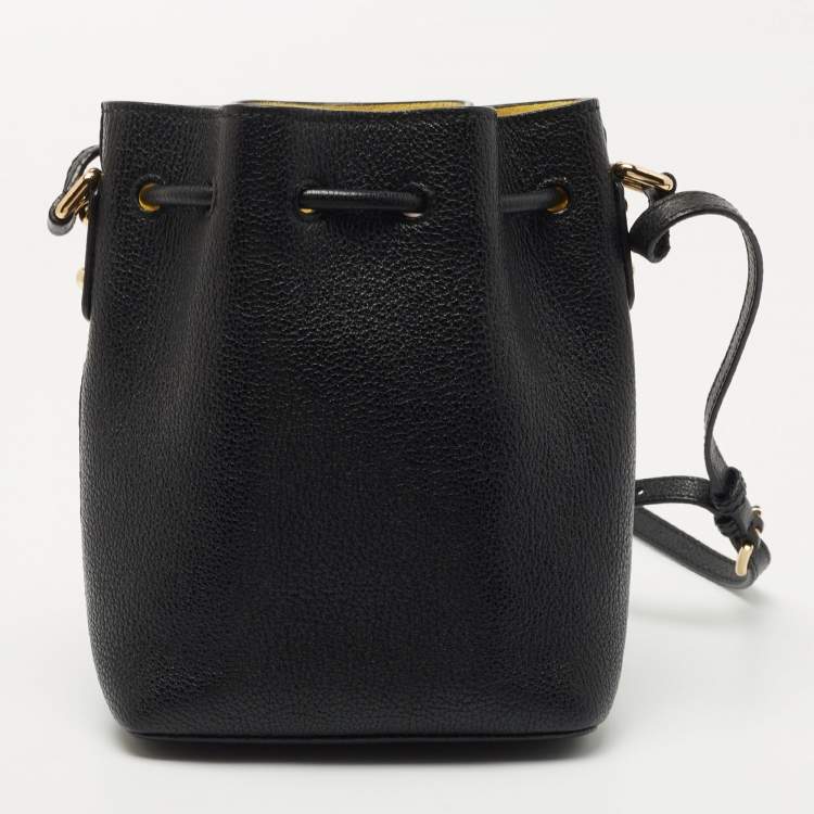 Pre Owned Dolce & Gabbana Black Leather Small Claudia Drawstring Bucket Bag