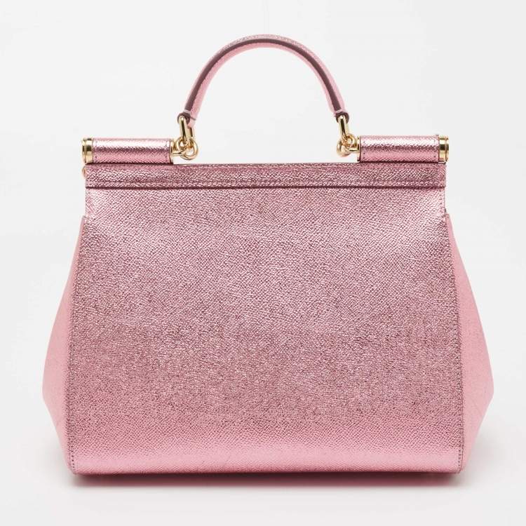 Pre Owned Dolce & Gabbana Metallic Pink Leather Medium Miss Sicily Top Handle Bag
