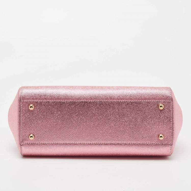 Pre Owned Dolce & Gabbana Metallic Pink Leather Medium Miss Sicily Top Handle Bag