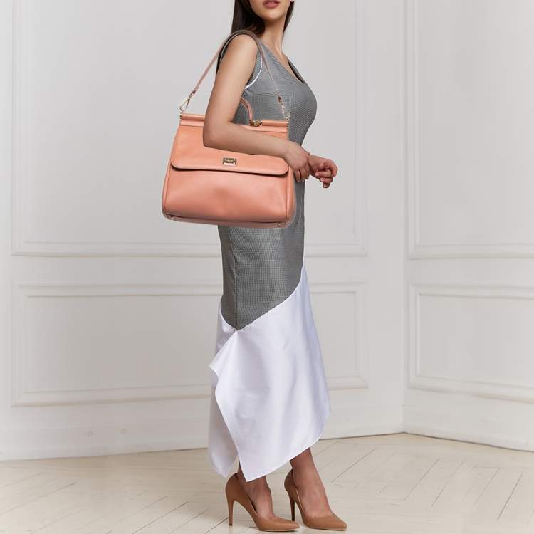 Pre Owned Dolce & Gabbana Pink Leather Miss Sicily Top Handle Bag