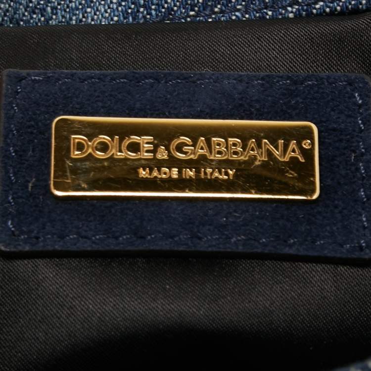 Pre Owned Dolce & Gabbana Nay Blue/Black Denim Embellished Flap Shoulder Bag
