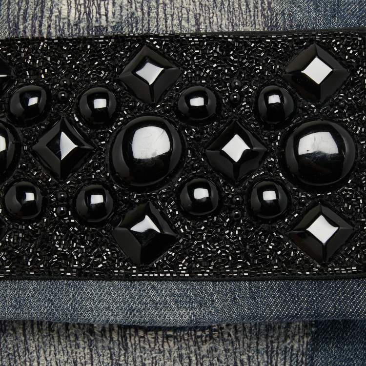 Pre Owned Dolce & Gabbana Nay Blue/Black Denim Embellished Flap Shoulder Bag