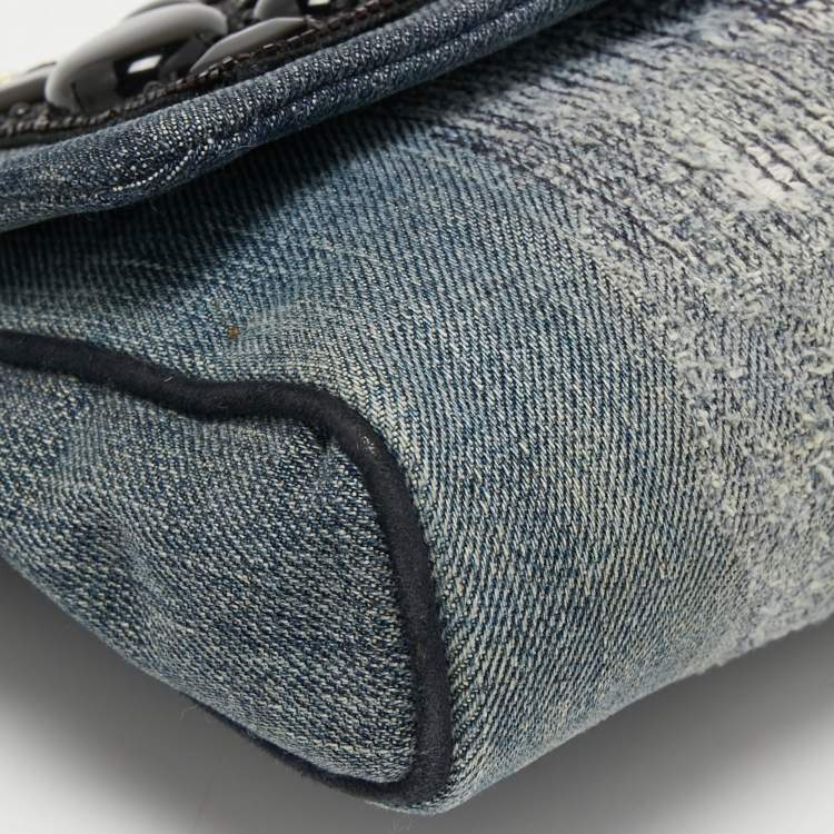 Pre Owned Dolce & Gabbana Nay Blue/Black Denim Embellished Flap Shoulder Bag