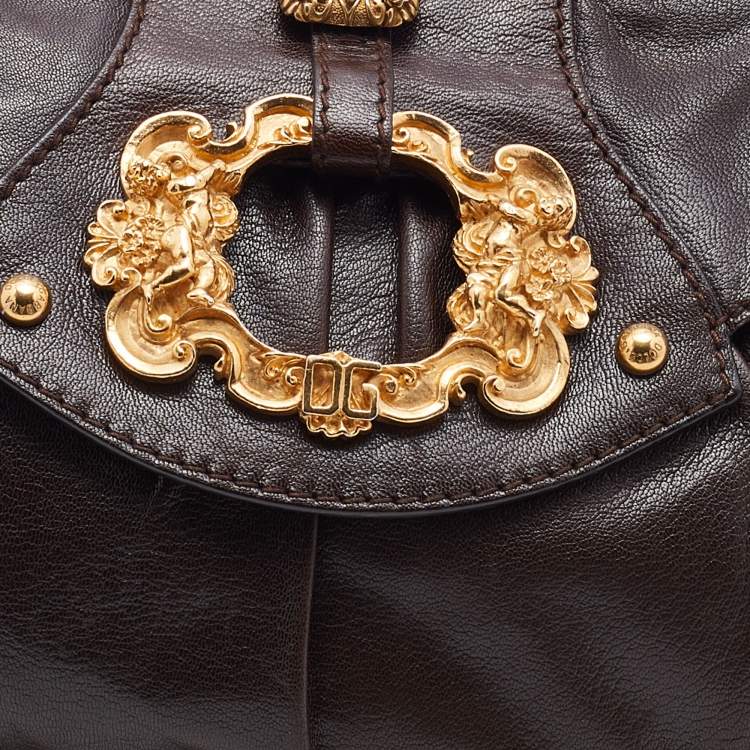 Pre Owned Dolce & Gabbana Dark Brown Leather Vintage Shoulder Bag