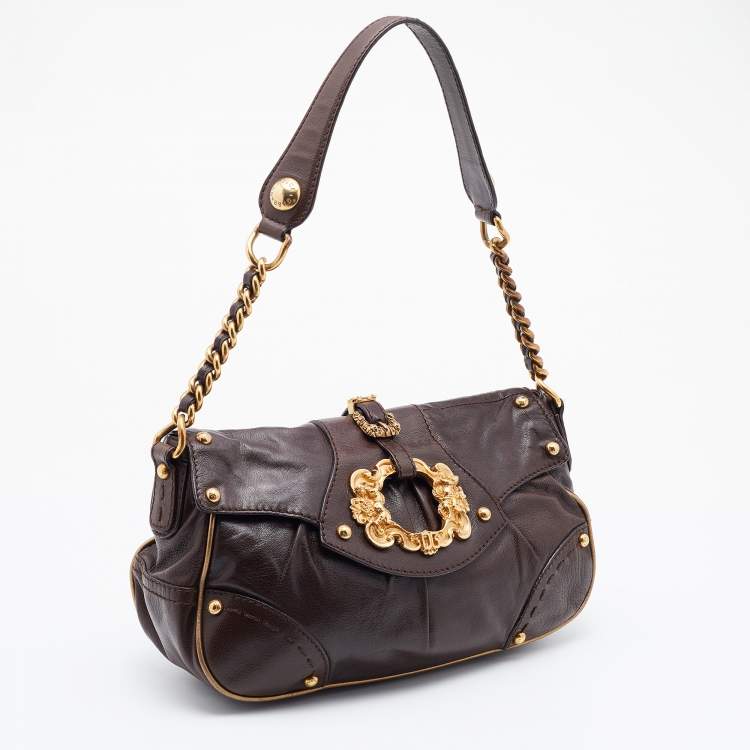 Pre Owned Dolce & Gabbana Dark Brown Leather Vintage Shoulder Bag