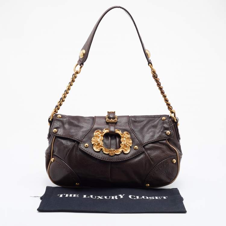 Pre Owned Dolce & Gabbana Dark Brown Leather Vintage Shoulder Bag