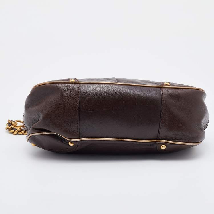 Pre Owned Dolce & Gabbana Dark Brown Leather Vintage Shoulder Bag