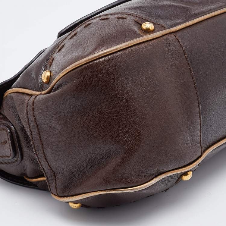 Pre Owned Dolce & Gabbana Dark Brown Leather Vintage Shoulder Bag