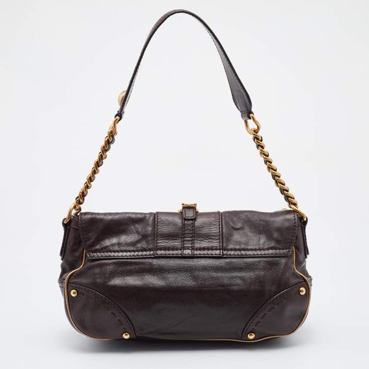 Pre Owned Dolce & Gabbana Dark Brown Leather Vintage Shoulder Bag