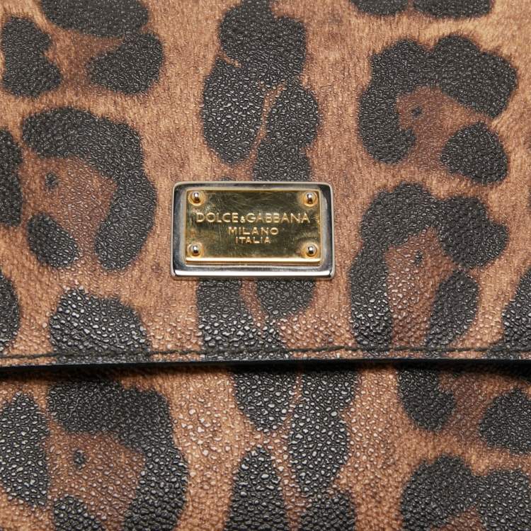 Pre Owned Dolce & Gabbana Brown/Black Leopard Print Coated Canvas and Leather Medium Miss Sicily Top Handle Bag