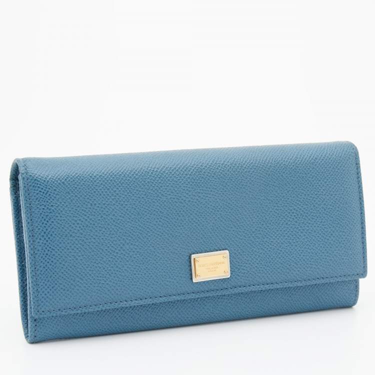 مملوكة مسبقًا Dolce & Gabbana Blue Leather Dauphine Flap Continental Wallet