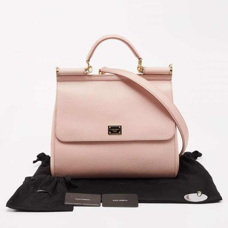 Pre Owned Dolce & Gabbana Pink Leather Large Miss Sicily Top Handle Bag