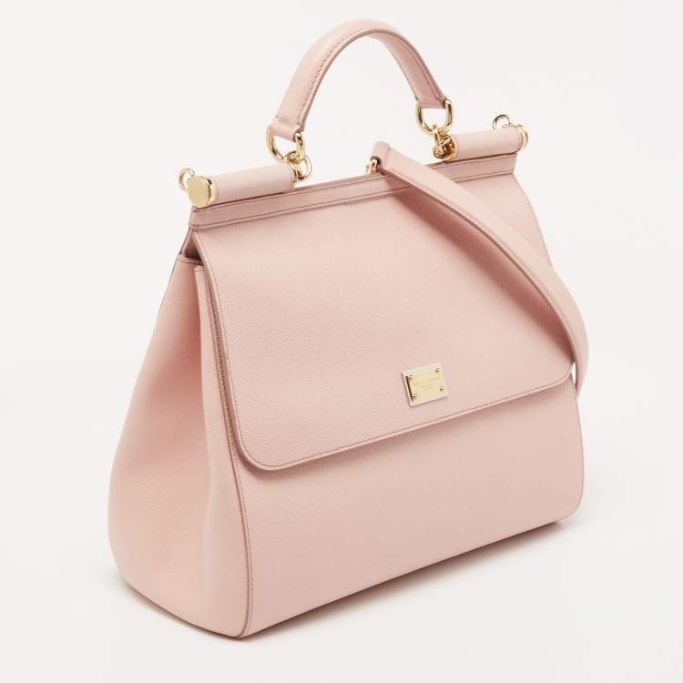 Pre Owned Dolce & Gabbana Pink Leather Large Miss Sicily Top Handle Bag
