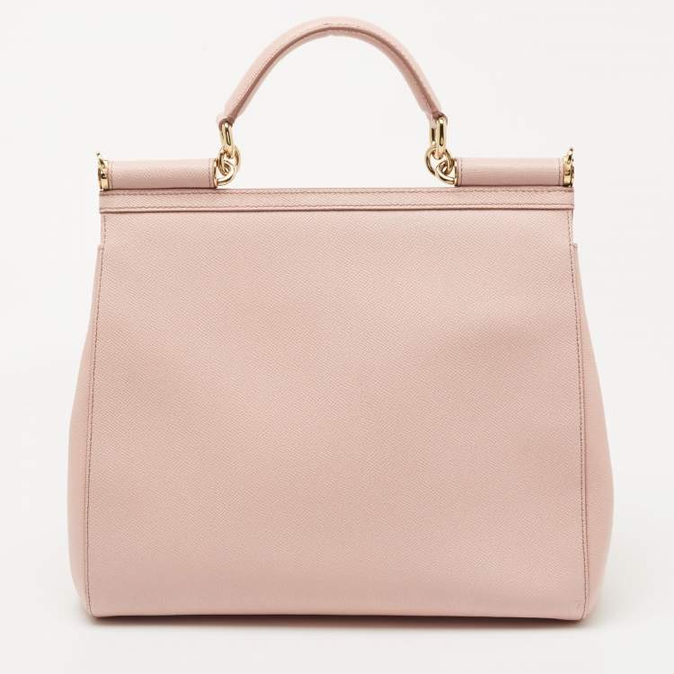Pre Owned Dolce & Gabbana Pink Leather Large Miss Sicily Top Handle Bag