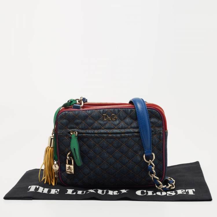 Pre Owned Dolce & Gabbana Multicolor Denim and Leather Lilly Glam Shoulder Bag