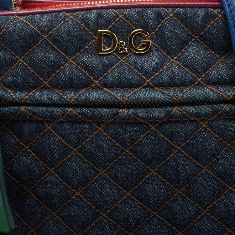 Pre Owned Dolce & Gabbana Multicolor Denim and Leather Lilly Glam Shoulder Bag