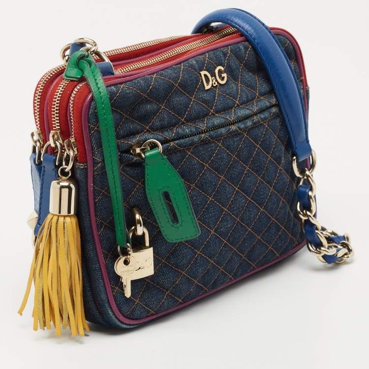 Pre Owned Dolce & Gabbana Multicolor Denim and Leather Lilly Glam Shoulder Bag