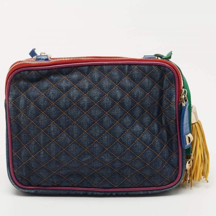 Pre Owned Dolce & Gabbana Multicolor Denim and Leather Lilly Glam Shoulder Bag