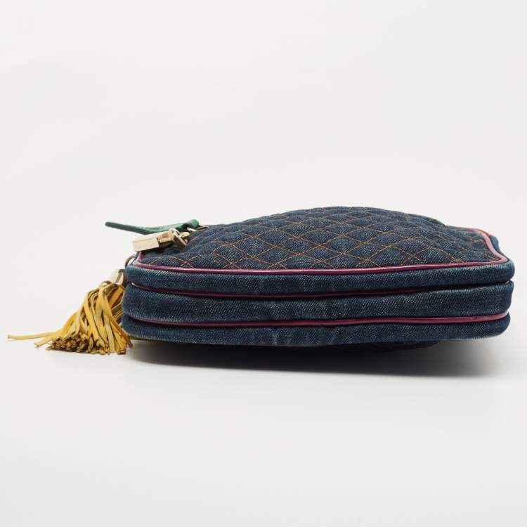 Pre Owned Dolce & Gabbana Multicolor Denim and Leather Lilly Glam Shoulder Bag