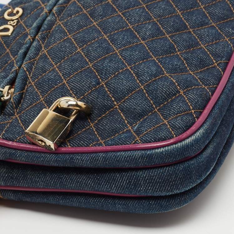Pre Owned Dolce & Gabbana Multicolor Denim and Leather Lilly Glam Shoulder Bag