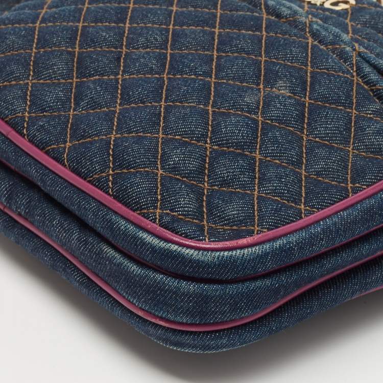 Pre Owned Dolce & Gabbana Multicolor Denim and Leather Lilly Glam Shoulder Bag
