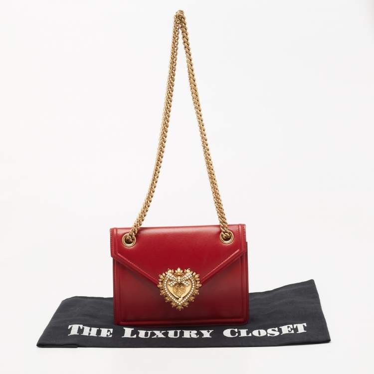 Pre Owned Dolce & Gabbana Red Leather Medium Devotion Shoulder Bag