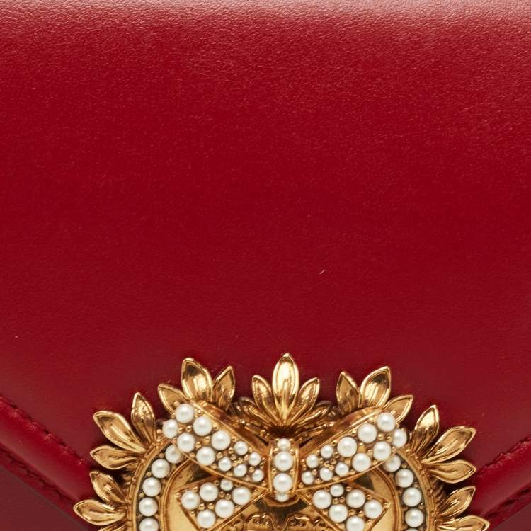 Pre Owned Dolce & Gabbana Red Leather Medium Devotion Shoulder Bag