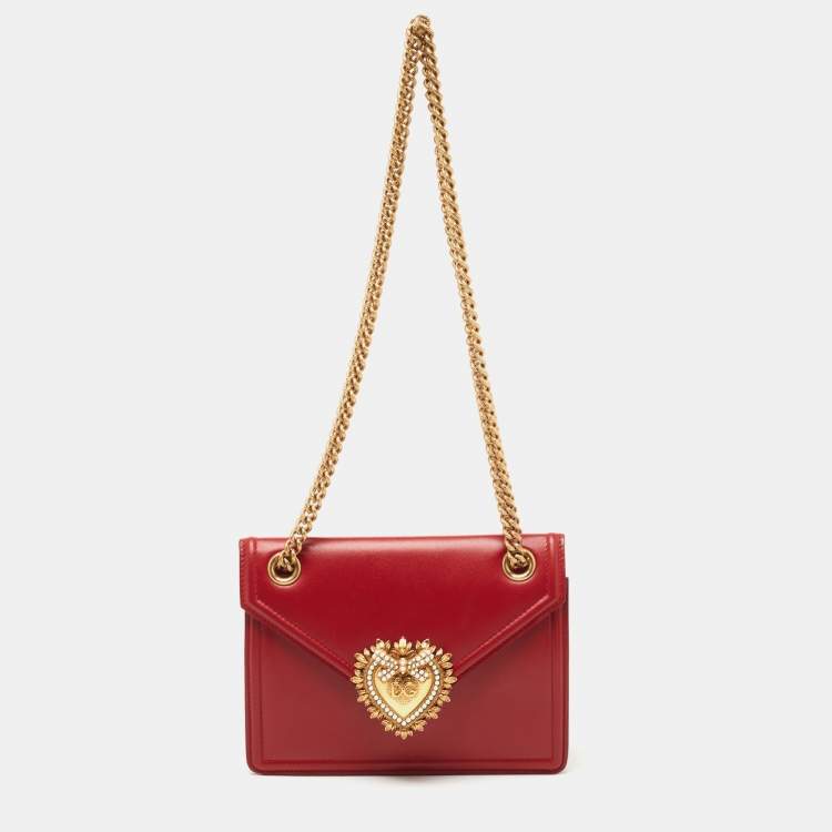 Pre Owned Dolce & Gabbana Red Leather Medium Devotion Shoulder Bag